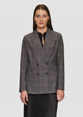 s.Oliver Doppelreihiger Karo-Blazer im Slim Fit - navy
