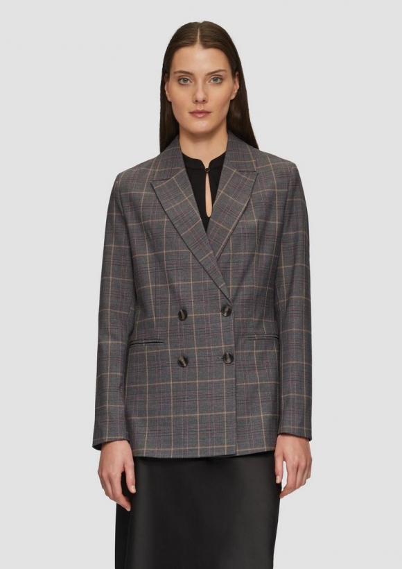 s.Oliver Doppelreihiger Karo-Blazer im Slim Fit - navy