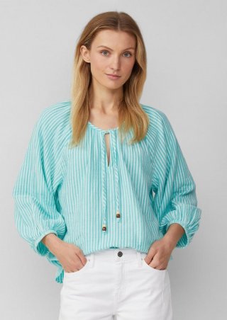 s.Oliver Musselin-Bluse mit Raglanärmeln und Raffung - türkis