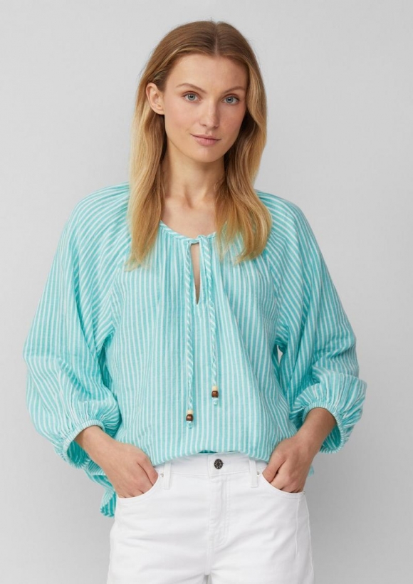 s.Oliver Musselin-Bluse mit Raglanärmeln und Raffung - türkis