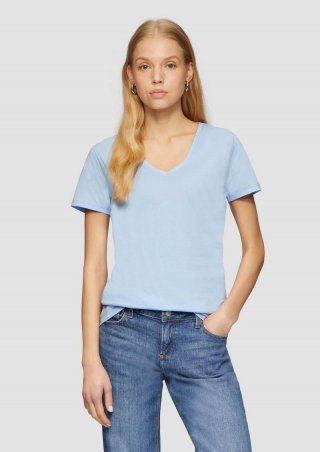 s.Oliver Baumwollshirt mit V-Ausschnitt - hellblau