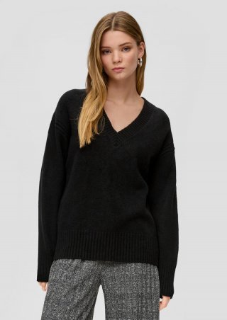 s.Oliver Strickpullover mit V-Ausschnitt - schwarz