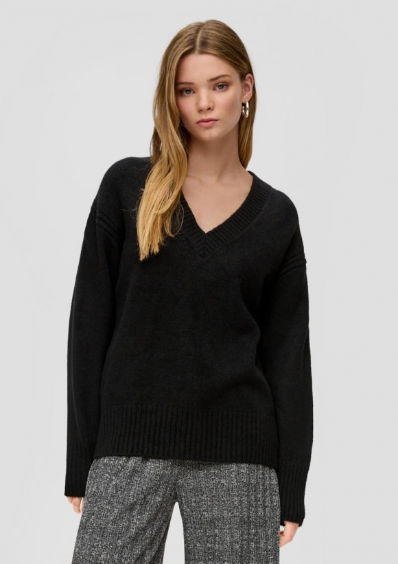 s.Oliver Strickpullover mit V-Ausschnitt - schwarz