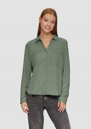 s.Oliver Crêpe-Bluse mit Brusttaschen - salbeigrün