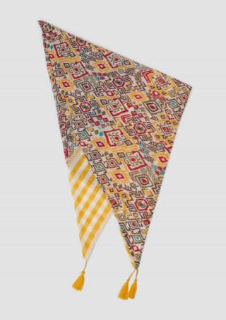 s.Oliver Dreieckstuch mit All-over-Print und Quasten - zitrone