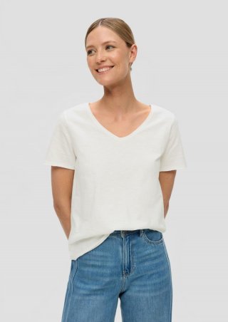 s.Oliver T-Shirt mit V-Ausschnitt - creme