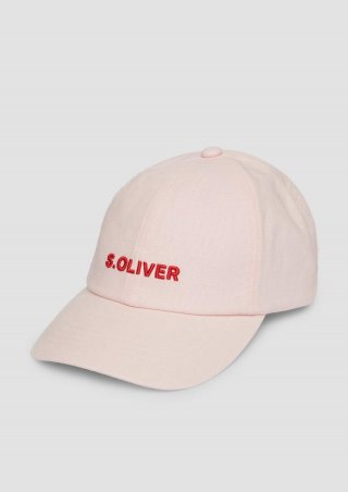 s.Oliver Kappe aus Leinenmix mit Logo-Stickerei - zartrosa