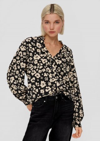 s.Oliver Crêpe-Bluse mit Allover-Print - schwarz