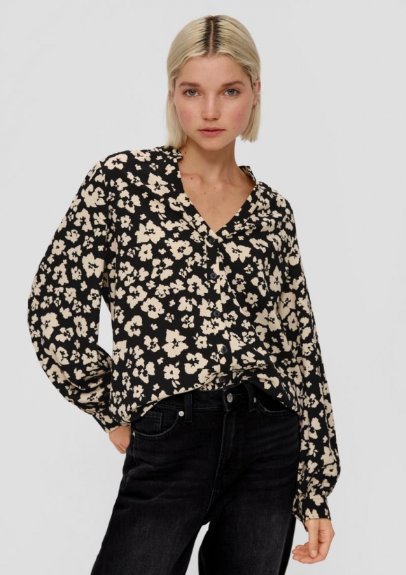 s.Oliver Crêpe-Bluse mit Allover-Print - schwarz