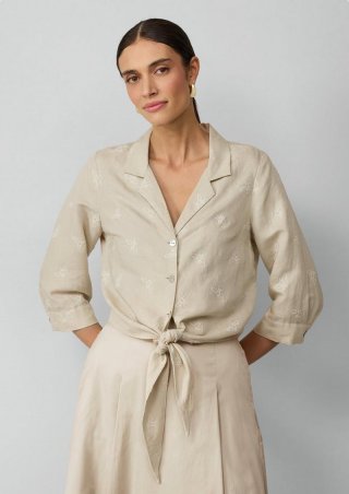 s.Oliver Bluse aus Leinenmix mit Bienen-Stickerei - helles beige