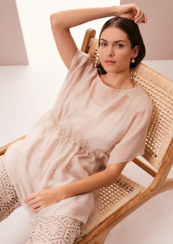 s.Oliver Semitransparenter Kaftan im Relaxed Fit mit Tunnelzug - beige