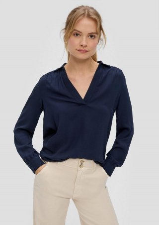 s.Oliver Viskosebluse mit V-Ausschnitt - navy