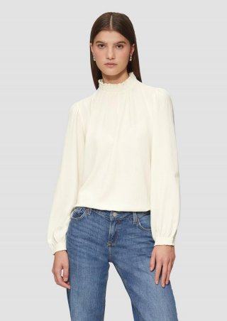 s.Oliver Leicht strukturierte Bluse mit gemocktem Stehkragen - beige