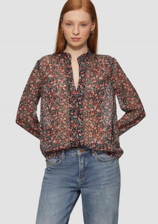 s.Oliver Leicht transparente Chiffonbluse mit All-over-Print - schwarz