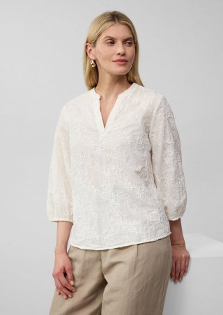 s.Oliver Baumwollbluse mit Stickereien und 3/4-Ärmeln - ecru