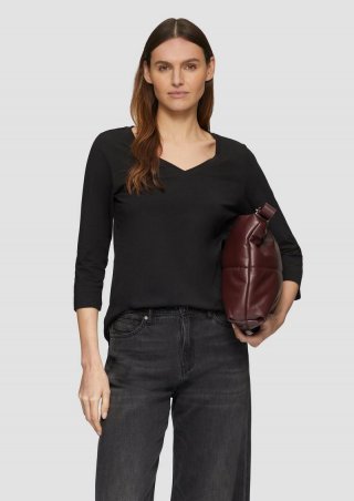 s.Oliver Jerseyshirt mit V-Ausschnitt und 3/4-Ärmeln - schwarz