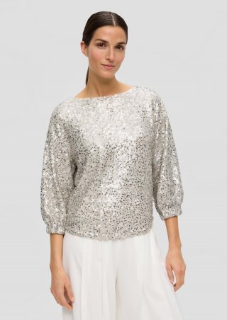 s.Oliver Mesh-Bluse mit Pailletten-Besatz - silber