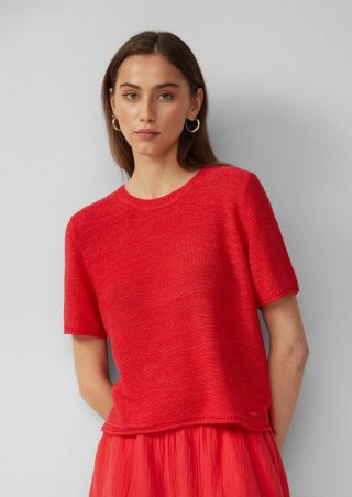 s.Oliver Kurzarmpullover aus Bändchengarn - rot