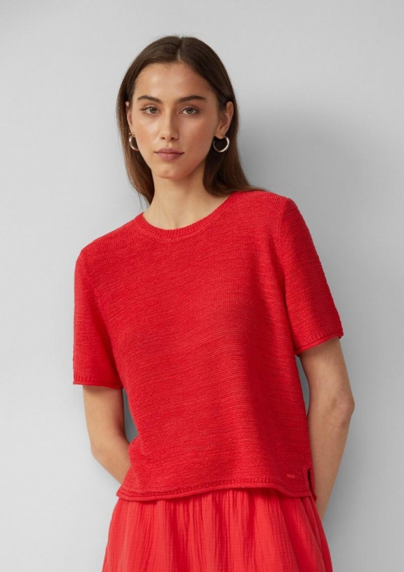 s.Oliver Kurzarmpullover aus Bändchengarn - rot