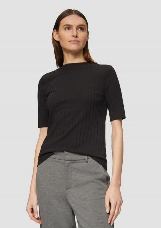 s.Oliver T-Shirt aus Jersey mit Rippstruktur im Slim Fit - schwarz