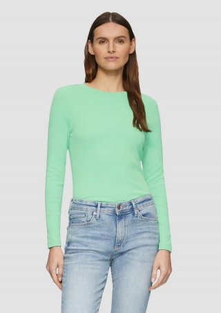 s.Oliver Geripptes Langarmshirt im Slim Fit - limettengrün