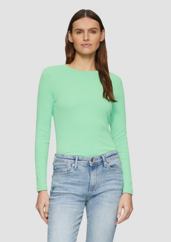 s.Oliver Geripptes Langarmshirt im Slim Fit - limettengrün