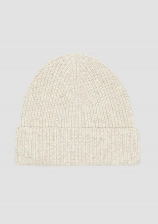 s.Oliver Gestrickte Beanie mit Schmuckperlen - beige
