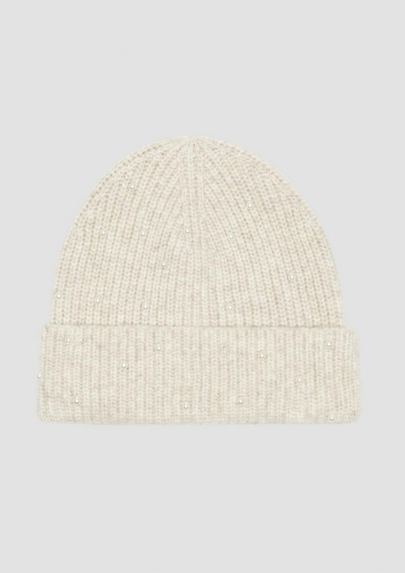 s.Oliver Gestrickte Beanie mit Schmuckperlen - beige