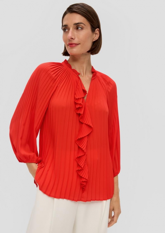s.Oliver Plissee-Bluse mit Volant - preiselbeere