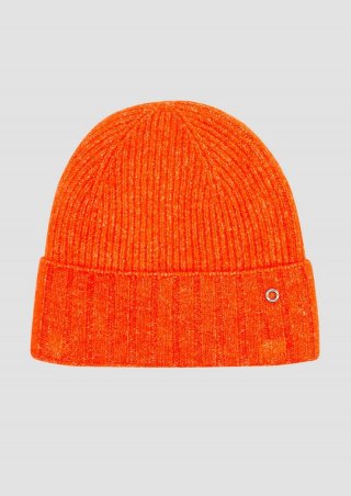 s.Oliver Strickbeanie aus Wollmix mit Logo-Detail - orange