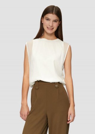 s.Oliver Ärmellose Chiffon-Bluse mit Jerseyfutter - creme