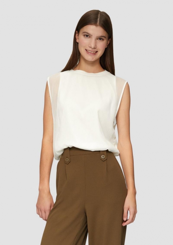 s.Oliver Ärmellose Chiffon-Bluse mit Jerseyfutter - creme