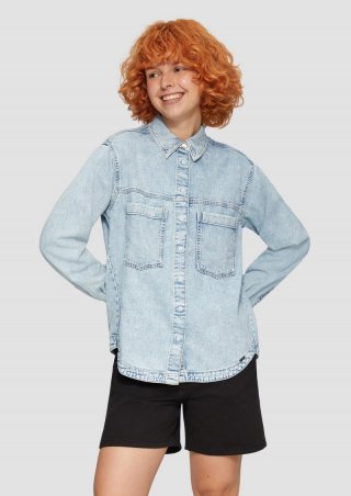 s.Oliver Denim-Hemd mit Druckknöpfen - blau