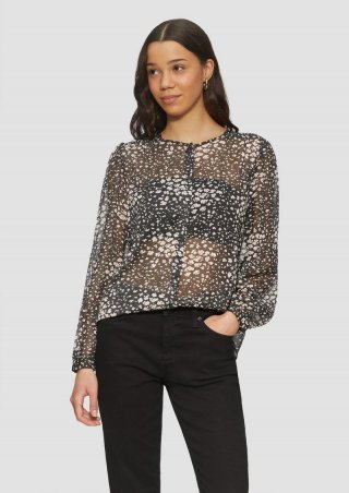 s.Oliver Leicht transparente Chiffonbluse mit All-over-Print - schwarz