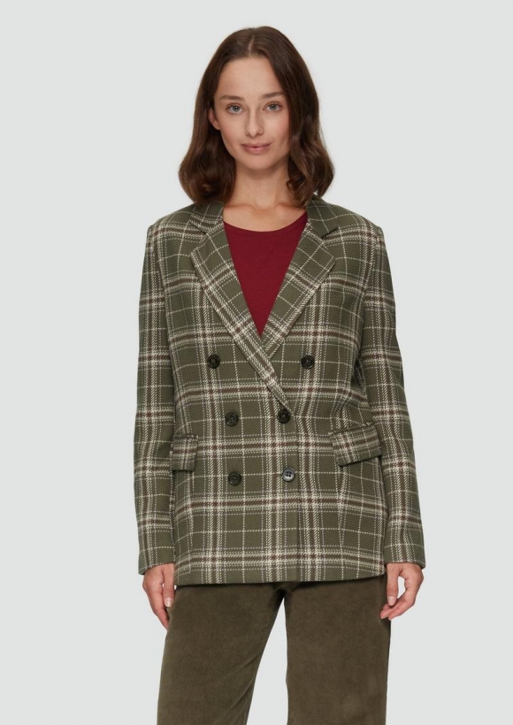 s.Oliver Langer Twillblazer mit Karomuster - olivgrün