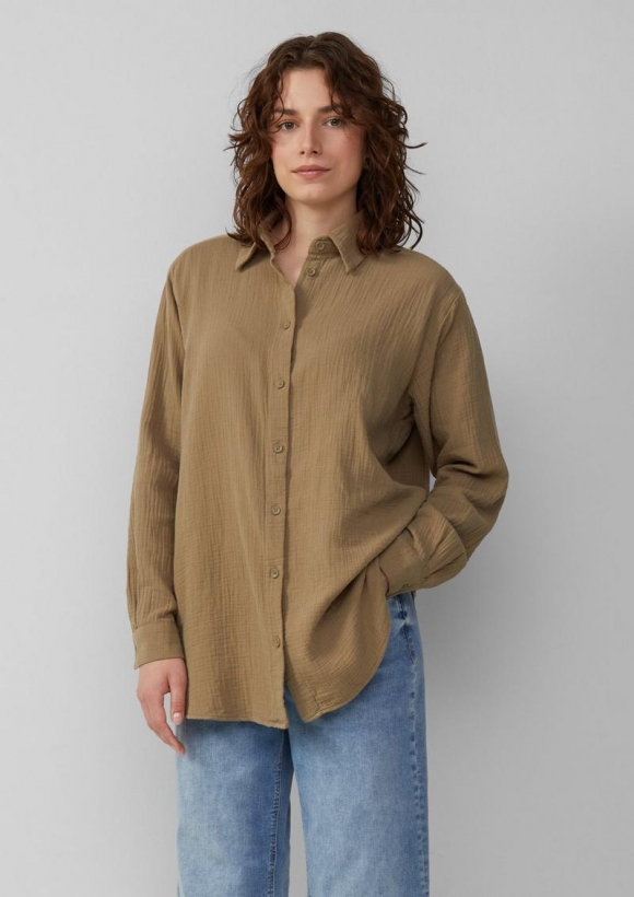 s.Oliver Hemdbluse aus Musselin im Oversize-Schnitt - olivgrün