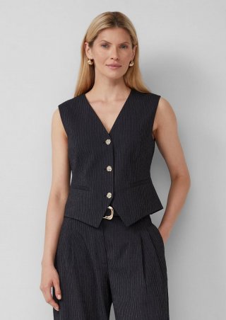 s.Oliver Taillierte Slim-Fit-Weste mit feinen Streifen - schwarz