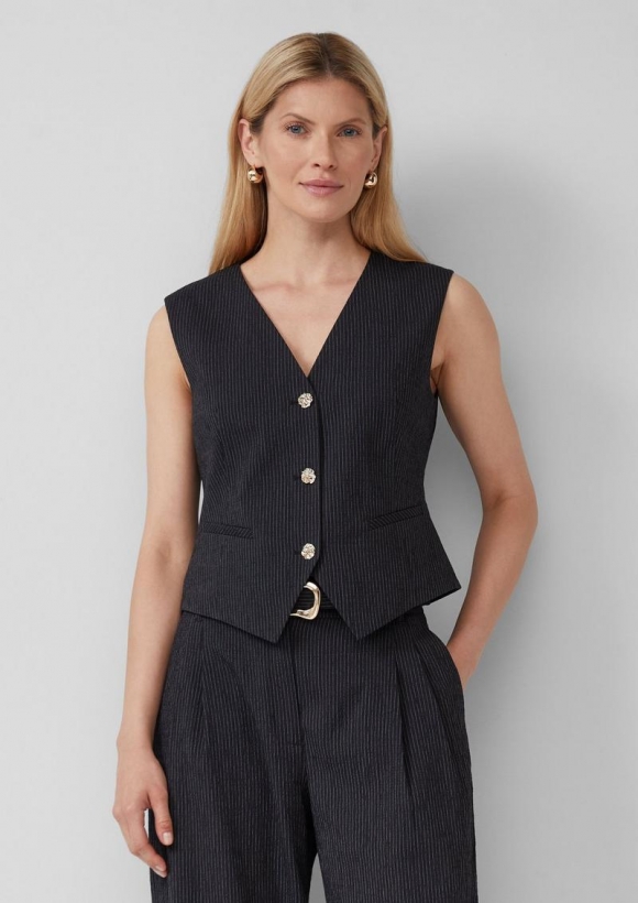 s.Oliver Taillierte Slim-Fit-Weste mit feinen Streifen - schwarz