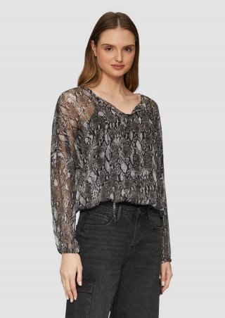 s.Oliver Transparente Bluse mit All-over-Print - dunkelgrau