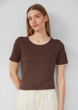 s.Oliver T-Shirt aus Interlockjersey im Slim Fit - mokka