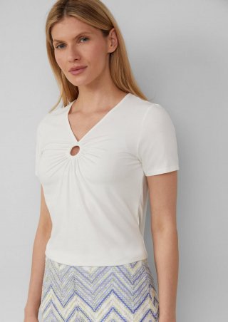 s.Oliver T-Shirt aus Viskosestretch mit Ringdetail - ecru