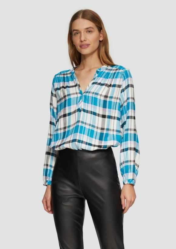s.Oliver Softe Langarmbluse mit Smok-Details - azurblau