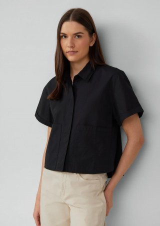 s.Oliver Verkürzte Hemdbluse im Relaxed Fit mit aufgesetzten Taschen - schwarz
