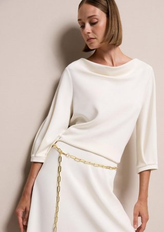 s.Oliver Loose-Fit-Shirt aus Interlockjersey mit Wasserfall-Ausschnitt - ecru