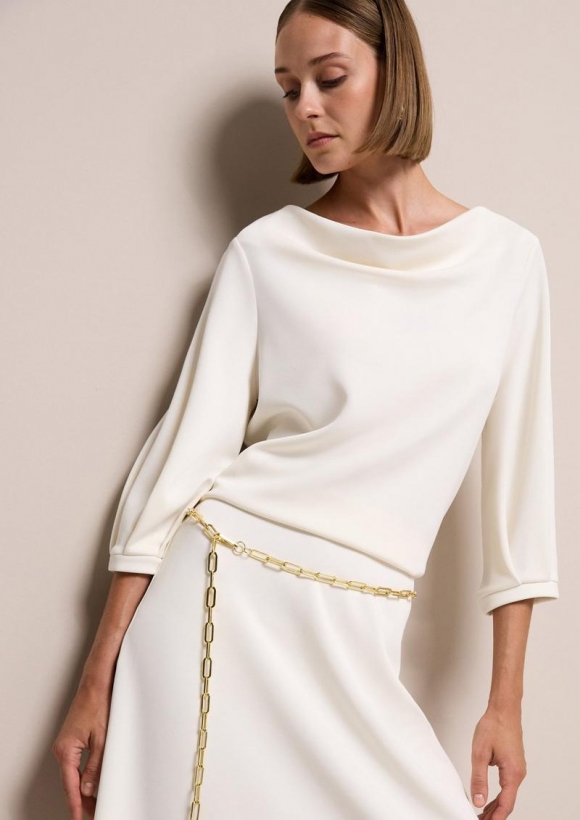 s.Oliver Loose-Fit-Shirt aus Interlockjersey mit Wasserfall-Ausschnitt - ecru