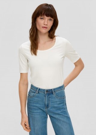 s.Oliver Jersey-Shirt mit U-Ausschnitt - creme