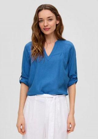s.Oliver Leinenbluse mit 3/4-Arm und Tunika-Ausschnitt - royalblau