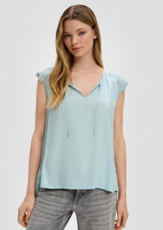 s.Oliver Blusentop mit Broderie Anglaise - helles türkis