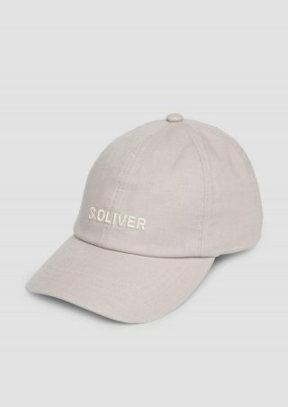 s.Oliver Kappe aus Leinenmix mit Logo-Stickerei - taubengrau