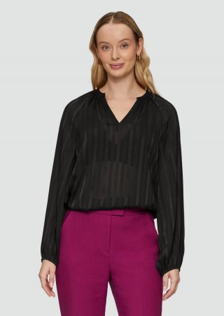 s.Oliver Semitransparente Chiffon-Bluse mit Streifen und Glitzergarn - schwarz